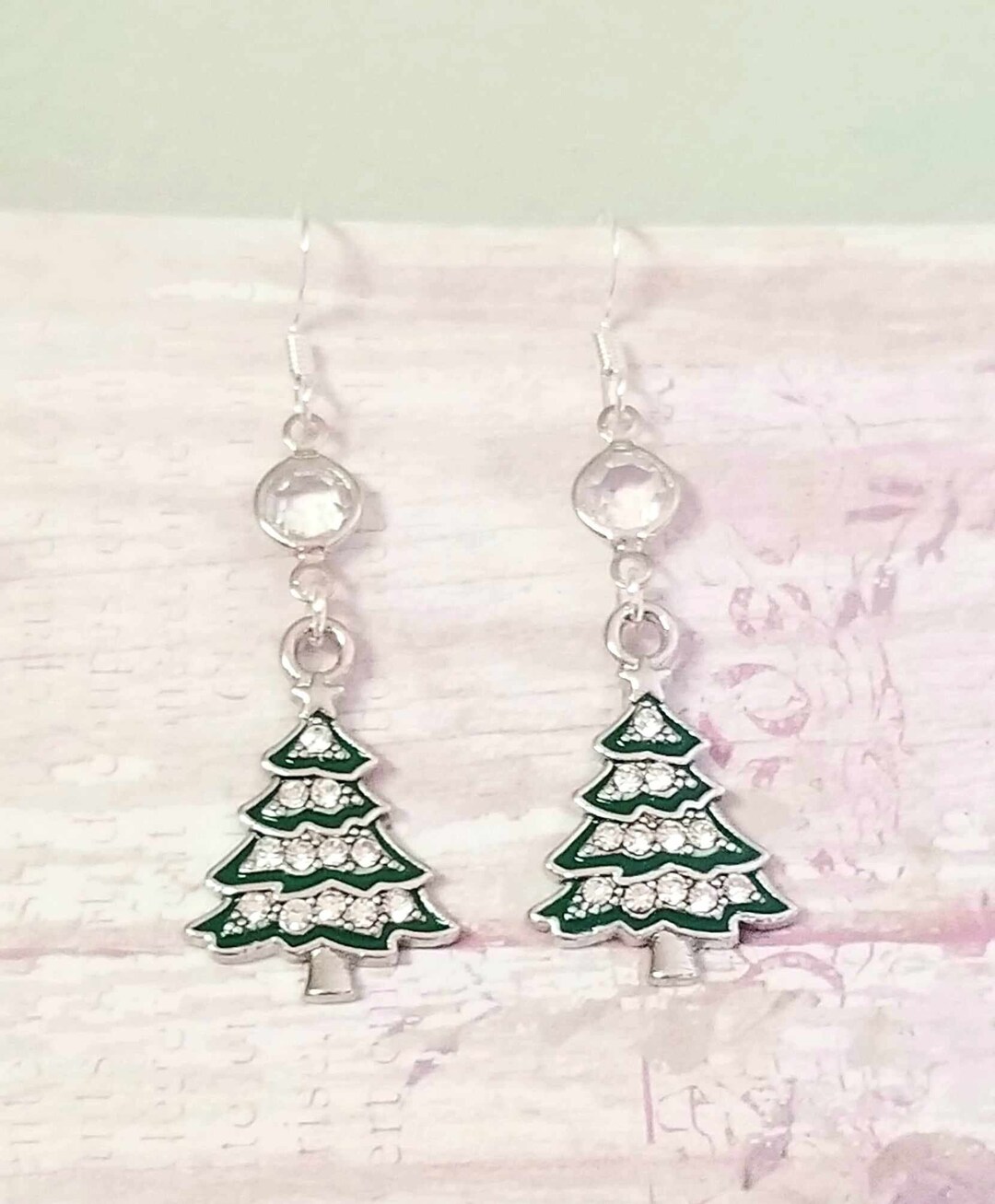Sterling Silber Kristall Weihnachtsbaum Ohrringe, Silber Ohrringe