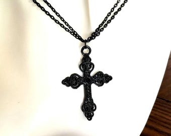 Black Cross Double Chain Choker: Stainless Steel Gothic Necklace
