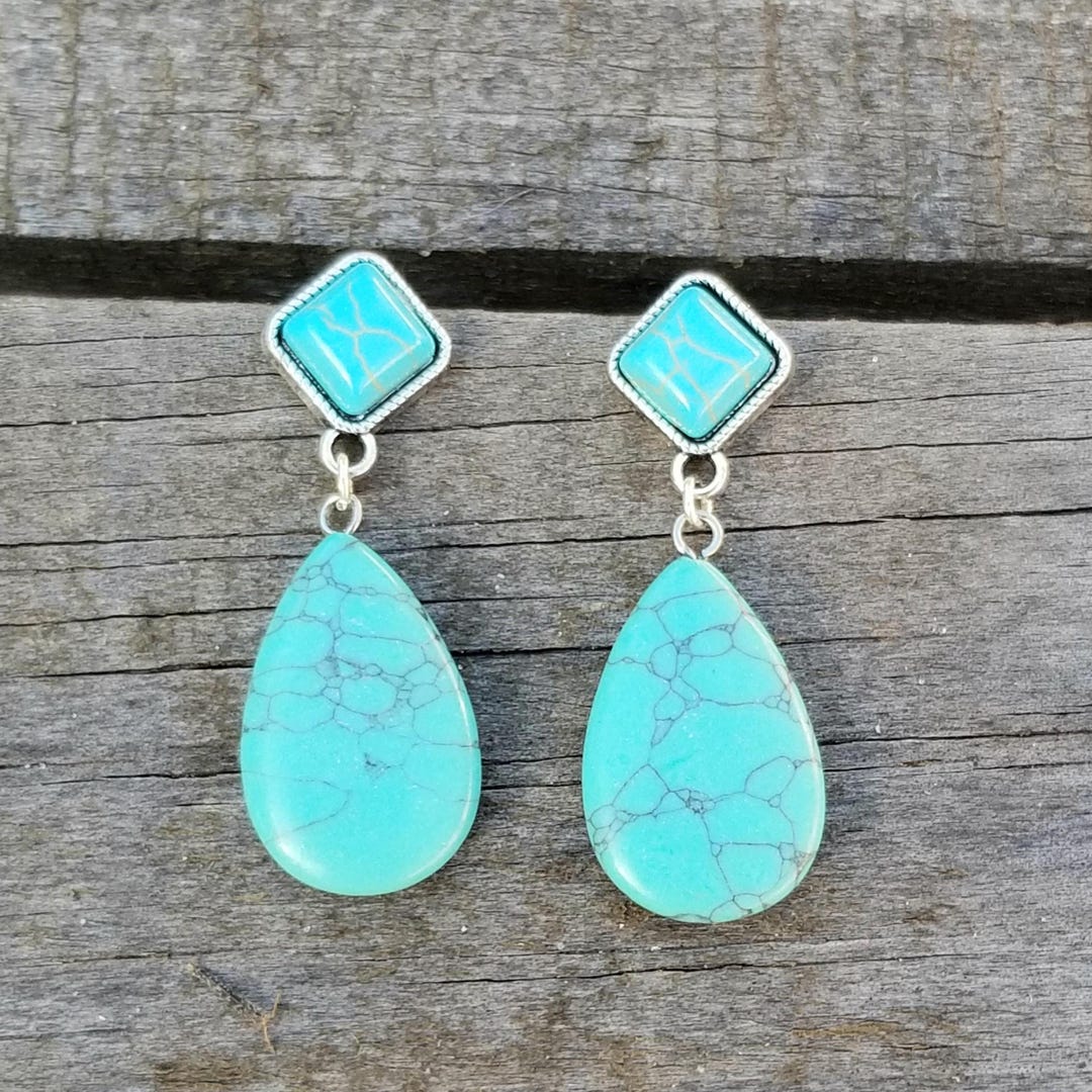 Turquoise Ear Stack Large Turquoise Teardrop Stud Earrings, Turquoise Dangle, Post Back ...