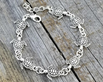 Pulsera de acero inoxidable con forma de tortuga, pulsera con dije de tortuga, joyería de tortuga, tortugas, regalo para amantes de la playa, tortugas, vida marina