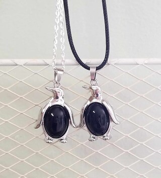 Collana Con Ciondolo Due Pinguini In Argento Sterling 925 - Simbolo Di Fedeltà E Amore, Regalo Per Donne E Amanti Dei Pinguini, Catena 45 Cm