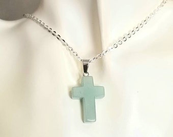 Cross Necklace, Aventurine Cross Pendant, Large Cross Pendant, Aventurine Jewelry, Gift, Healing, Religious Jewelry, Spiritual Gift for Her