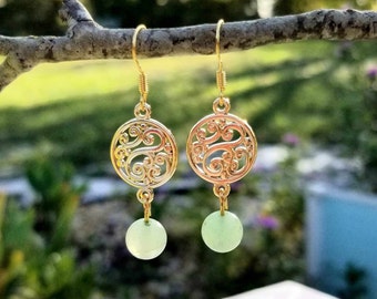 Aventurine Earrings, 14k Gold Earrings, Green Aventurine Earrings, Gold Aventurine Earrings, Aventurine Jewelry, Gold Dangle Earrings