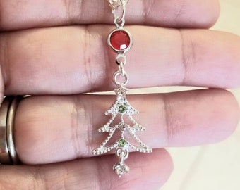 Sterling Silver Crystal Christmas Tree Necklace, Silver Necklace, Christmas Jewelry, Christmas Necklace, Christmas Trees, Holiday Jewelry