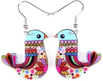 Whimsical Bird Earrings, Dangle Bird Earrings, Bird Gifts, Bird Lover Gift, Novelty Bird Earrings, Colorful Bird Jewelry, Colorful Earrings