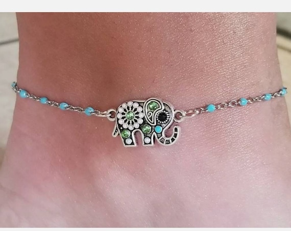 Elephant Ankle Bracelet Beaded Anklet Lucky Elephant Gift