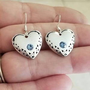 Sterling Silver Heart Earrings, Silver Dangle Earrings, Sterling Silver Earrings,  Heart Jewelry, Heart Earrings, Wife Gift, Gifts for Her