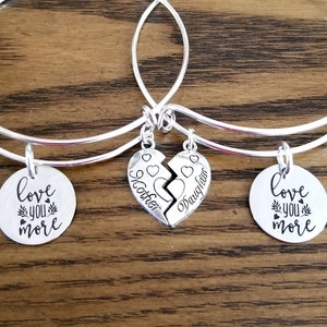 Mom Daughter Bracelet Set, Mom Daughter Jewelry, Mother Daughter Gift, Mom Daughter Jewelry, Love You More, Bracelet Set, Puzzle Heart