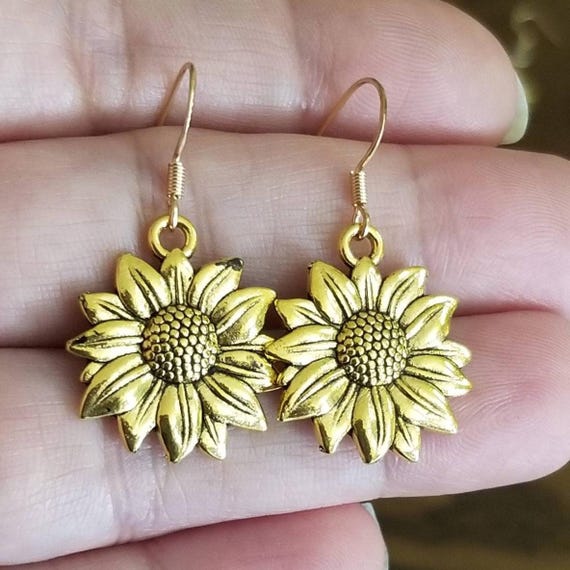 thumbnail image 2 of Icon Sunflower Drop Dangle Earrings – Green Crystal, Silver Base, Fish Hook Wires – Pierced Lobe 2 of 6
