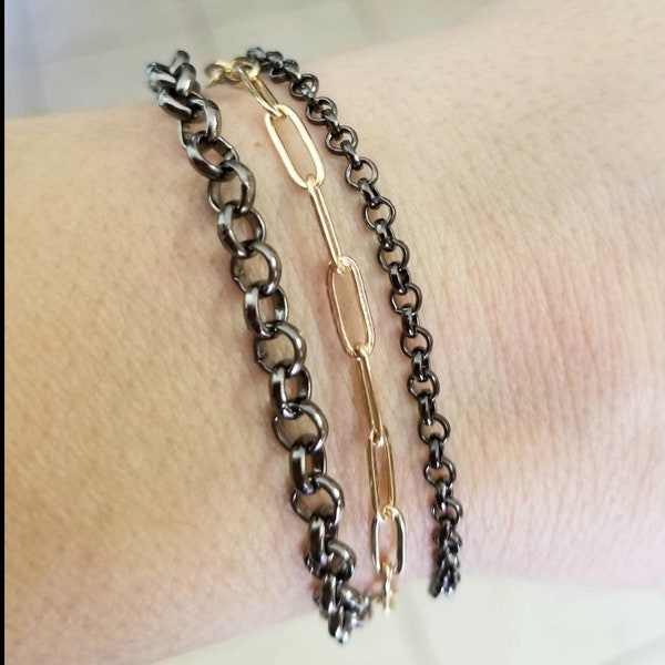 Layered Chain Bracelet, Multi Strand Chain Bracelet, Paperclip Chain Bracelet, 3 Strand Bracelet, Stainless Steel Bracelet, Unisex Jewelry