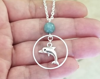 Silver Dolphin Necklace, Aquamarine Necklace, Dolphin Pendant Necklace, Dolphin Jewelry, Dolphin Earrings, Dolphins, Dolphin Jewelry Set