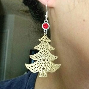 Gold Christmas Tree Earrings, Large Christmas Earrings, Christmas Jewelry, Christmas Dangle Earrings, Holiday Jewelry, Holiday Earrings