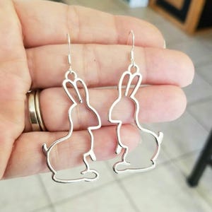 Silver Bunny Earrings, Silver Rabbit Earrings, Bunny Rabbit, Rabbit Jewelry, Rabbit Lover Gift, Bunny Earrings, Large Earrings, Rabbits