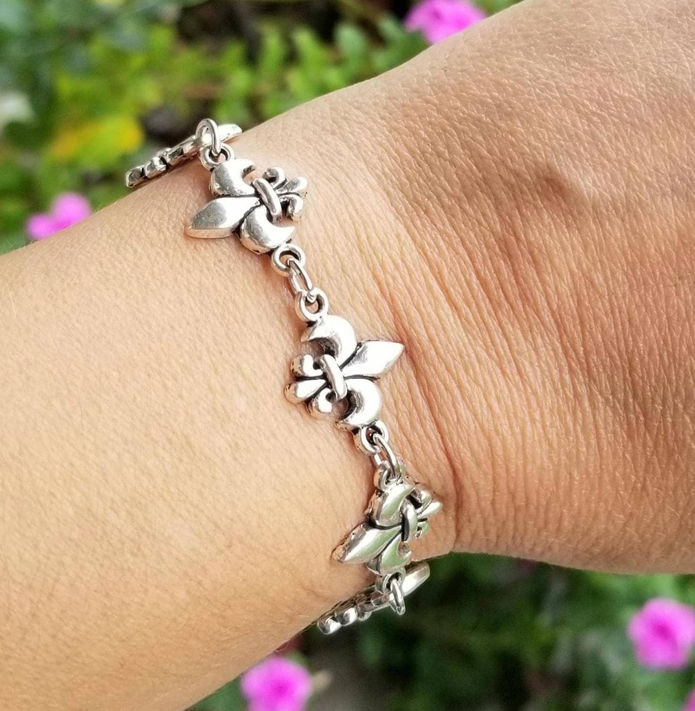 ブレスレット LESS IS MORE silver fleur bracelet nialaya-men-s-chain-bracelet-