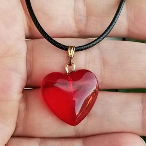 Large Red Heart Necklace, Red Heart Necklace, Red Heart Pendant, Large Heart Necklace, Wife Gift, Daughter Gift, Love, Puff Heart, Red Heart