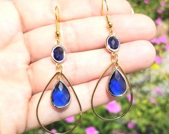 14k Gold Blue Sapphire Earrings, Blue Sapphire Dangle Earrings, Blue Sapphire Earrings, September Birthstone, Blue Gemstone Earrings