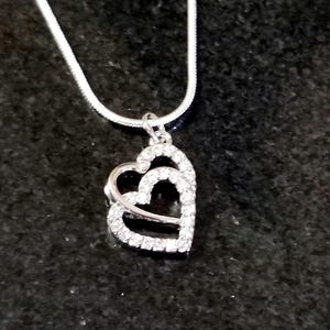 Sterling Silver Double Heart Pendant Necklace, CZ Heart Necklace, Womens CZ Necklace, Solitaire Pendant Necklace, Two Hearts Necklace, Gift