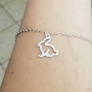 Crystal Bunny Anklet, Silver Rabbit Anklet, Bunny Jewelry, Spring Jewelry, Flowers, Bunny Rabbit, Silver Anklet, Rabbit Jewelry, Bunny Charm
