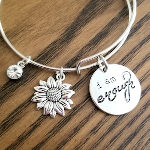 Pulsera "Soy suficiente", regalo de ánimo, afirmación, regalo motivacional, inspirador, regalos para ella, dije de girasol, girasoles, fe