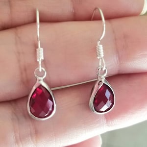Sterling Silver Garnet Earrings, Garnet Earrings, Silver Dangle Earrings, Burgundy Crystal Earrings, Garnet Jewelry, January Birthstone,