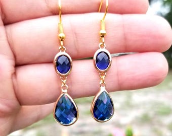 14k Gold Blue Sapphire Earrings, Sapphire Tear Drop Earrings, Sapphire Earrings, Gold Earrings, Sapphire Jewelry, September Birthstone