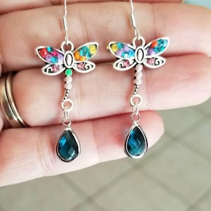 Sterling Silber Blautopas Ohrringe, Perlen Libellen Ohrringe, Damen Ohrringe, Libellen Ohrringe, Libellen Schmuck, Dezember Geburtsstein