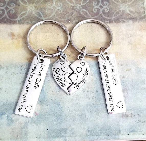 Mom Daughter Keychain Set Drive Safe Engraved Mom and Etsy