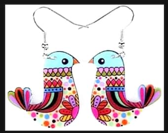 Whimsical Bird Earrings, Dangle Bird Earrings, Bird Gifts, Bird Lover Gift, Novelty Bird Earrings, Colorful Bird Jewelry, Colorful Earrings
