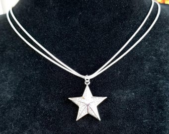 Layered Sterling Silver Star Necklace, Sterling Silver Layered Necklace, Double Strand Necklace, CZ Star Pendant Necklace, Star Necklace