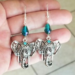 Crystal Elephant Earrings, Silver Elephant Earrings, Elephant Head Earrings, Large Elephant Earrings, Elephant Gift, Gift for Her, Elephants