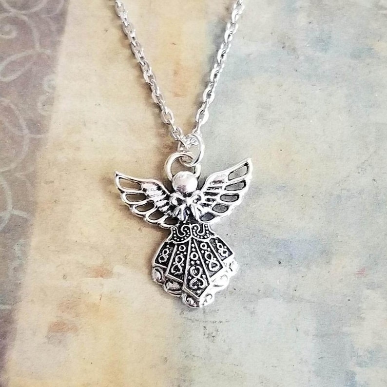 Silver Guardian Angel Pendant Necklace, Angel Necklace, Guardian Angel Jewelry, Celtic Angel, Faith image 2