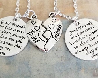 2pc Best Friends Necklace Set, Friend Gift, Best Friends Gift, Friendship Jewelry, Best Friends Heart Necklace, Gift for Best Friend