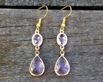 14k Gold Pink Tourmaline Teardrop Earrings, Light Pink Tourmaline Dangle Earrings, October Birthstone, Pastel Pink Tourmaline Gemstone