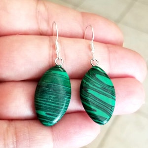 Sterling Silver Malachite Earrings, Malachite Dangle Earrings, Womens Earrings, Malachite Jewelry, Green Earrings, Green Stone Jewelry