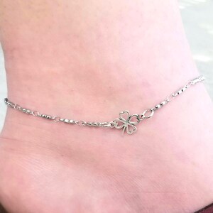 Stainless Steel Four Leaf Clover Ankle Bracelet, Four Leaf Clover Anklet, Good Luck Charm, 4 Leaf Clover Jewelry, Lucky Charm