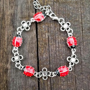 Silver Ladybug Bracelet, Crystal Ladybug Charm Bracelet, Ladybug Jewelry, Crystal Ladybug Bracelet, Insect, Bugs, Nature, Nature Lover Gift