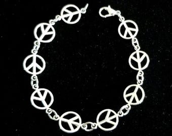 Pulsera de la Paz de Plata, Pulsera con Dije del Símbolo de la Paz, Pulsera del Símbolo de la Paz para Mujer, Pulsera del Símbolo de la Paz, Hippie, Joyería con Tema de los 70, Paz y Amor