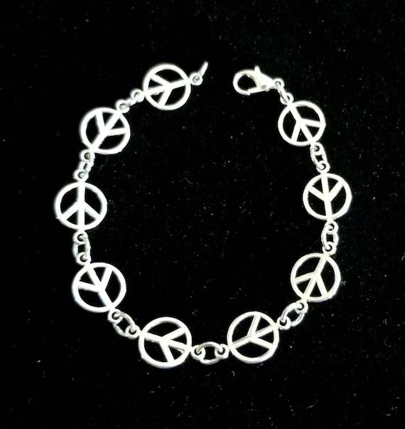 Silver Peace Bracelet, Peace Sign Charm Bracelet, Womens Peace