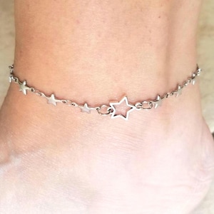 Star Ankle Bracelet, Star Anklet, Silver Star Anklet, Star Jewelry, Celestial Anklet, Womens Anklets, Silver Anklet, Stars, Gifts for Her