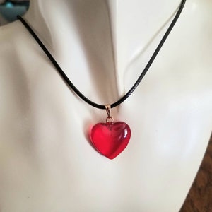 Ruby Red Glass Heart Necklace, Red Heart Necklace, Red Heart Jewelry, Large Heart Pendant, Womens, Big Heart Necklace, Red Heart Pendant image 4