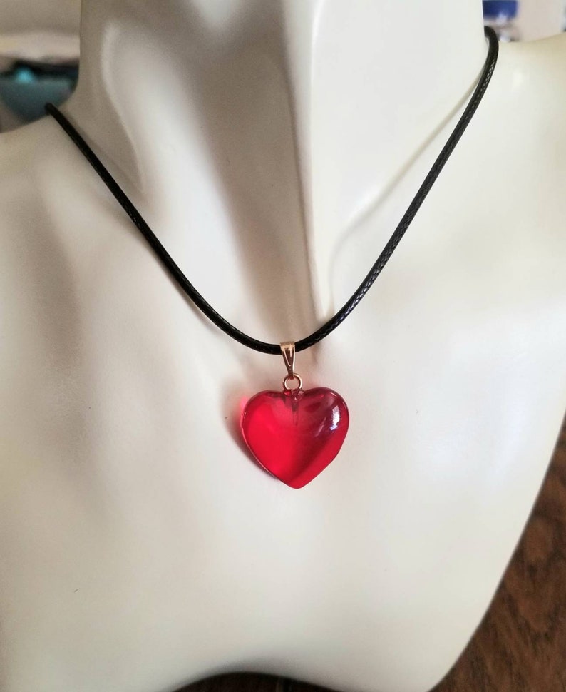 Ruby Red Glass Heart Necklace, Red Heart Necklace, Red Heart Jewelry, Large Heart Pendant, Womens, Big Heart Necklace, Red Heart Pendant image 4