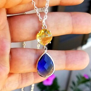Collana in argento sterling con zaffiro e citrino, collana con zaffiro blu e citrino, collana con zaffiro blu, collana con citrino, collana con blu giallo