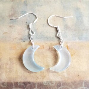 Sky Blue Glass Moon Earrings, Sterling Silver Earrings, Crescent Moon Dangle Earrings, Silver Moon Jewelry, Celestial, Moons, Womens