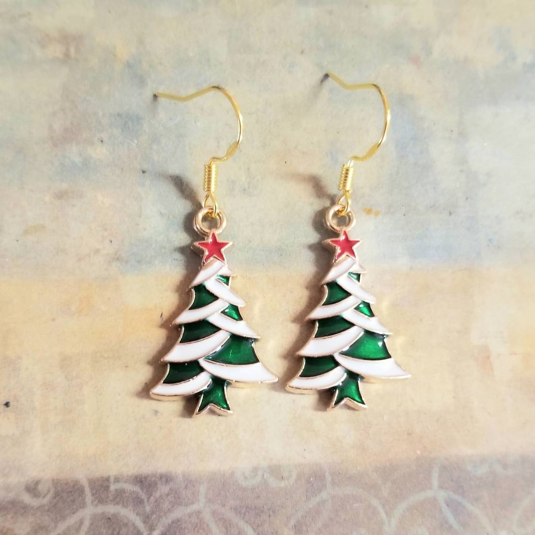 14k Gold Christmas Tree Earrings Gold Earrings Christmas Etsy Australia