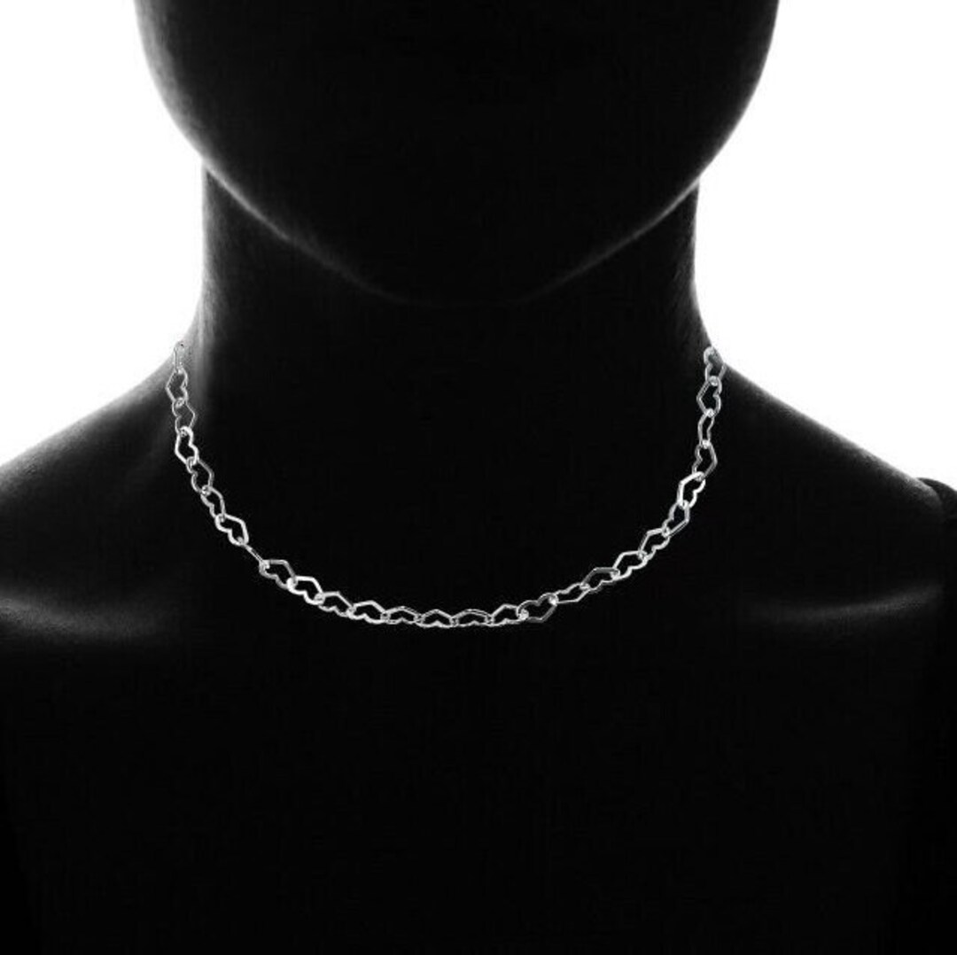 Heart Link Chain Necklace Sterling Silver Heart Necklace Etsy