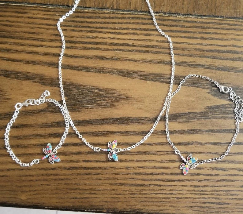 Silver Dragonfly Bracelet Colorful Dragonfly, Dragonfly Bracelet, Dragonfly Anklet, Dragonfly Necklace, Silver Bracelet, Silver Anklets image 3