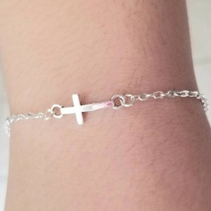 Sterling Silver Cross Anklet, Sideways Cross Anklet, Cross Anklet, Cross Ankle Bracelet, .925 Silver Anklet, Silver Anklet, Gift for Her