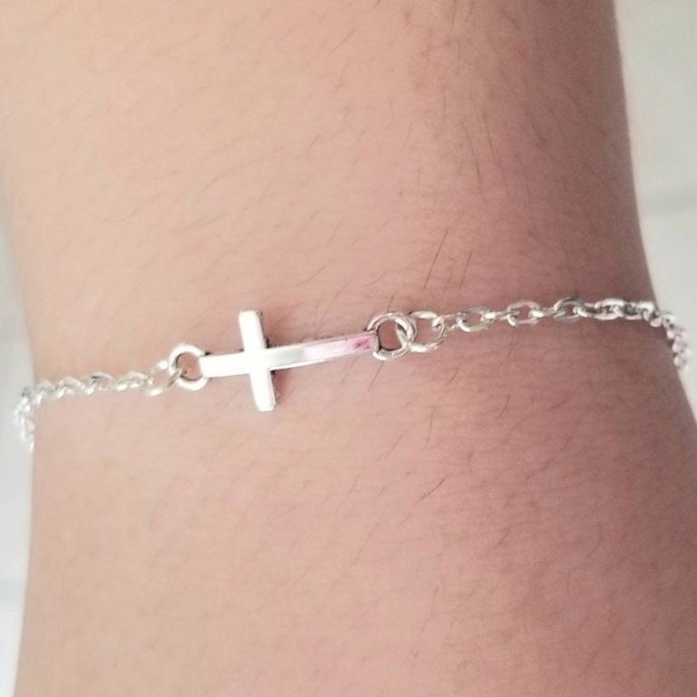Sterling Silver Cross Anklet, Sideways Cross Anklet, Cross Anklet, Cross Ankle Bracelet, .925 Silver Anklet, Silver Anklet, Gift for Her