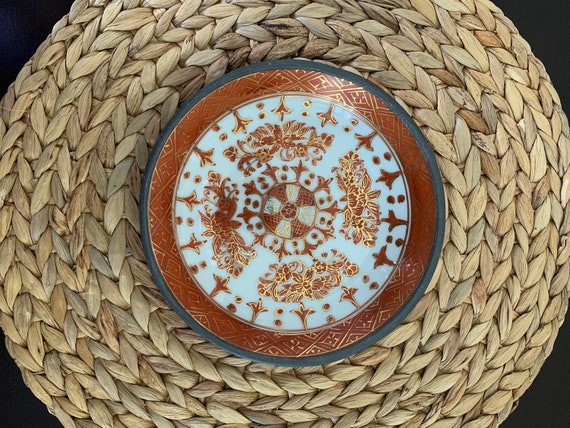 Japanese Porcelainware dish - orange and gold det… - image 1