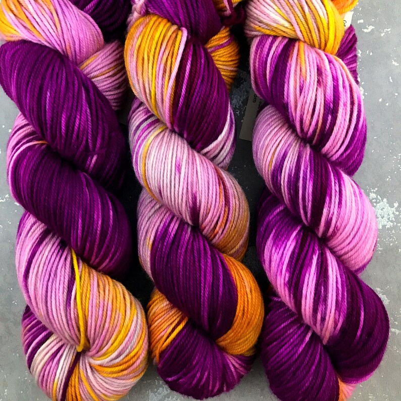 Threenager Hand Dyed Dk Weight Yarn Pink Purple Yellow Indie Dyed Yarn Dye Lot 003 Free Us Shipping